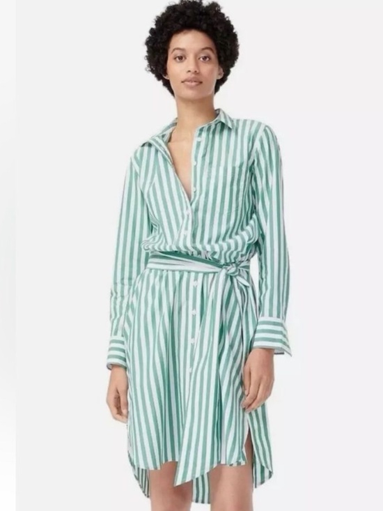 J. Crew Dresses & Skirts - J.Crew Classic Crisp Cotton Poplin Shirt Dress Green White Stripe Size 8